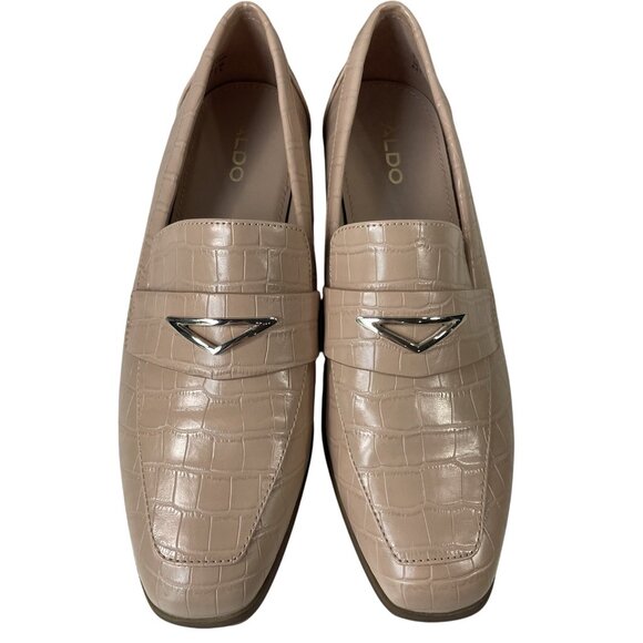 Aldo Penny Loafers Womens 6.5 Tan Nude Crocodile Slip On Shoes Old Money Preppy - Picture 3 of 11